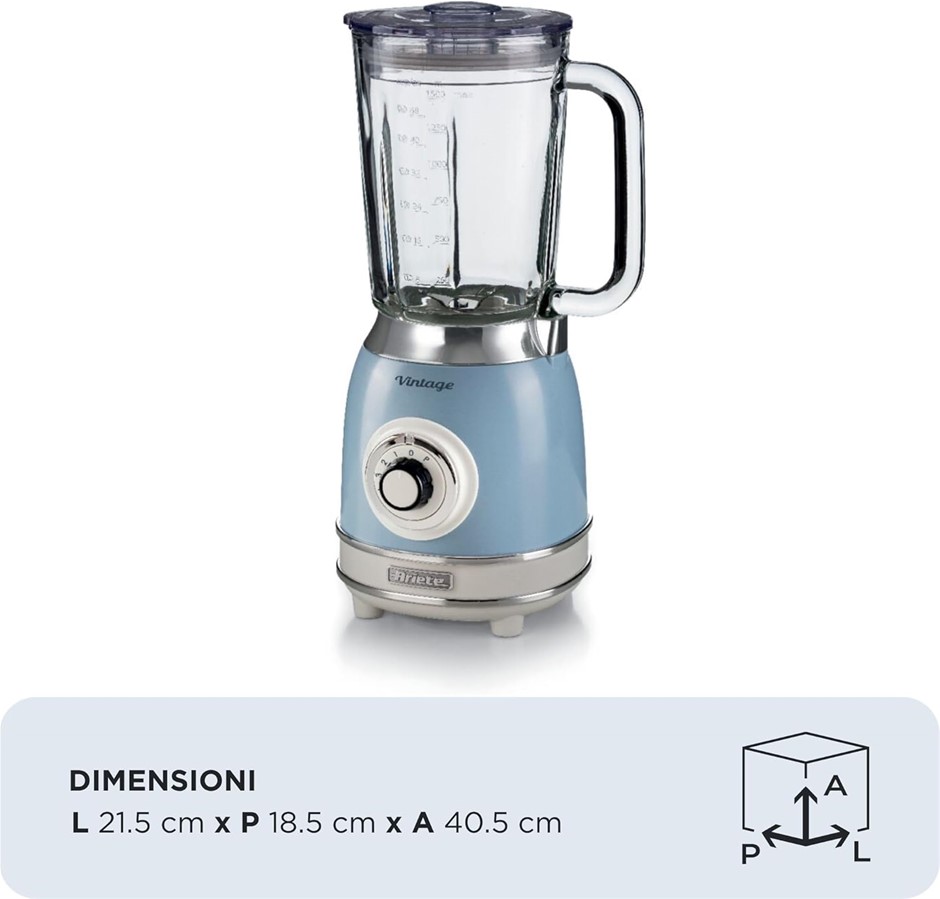 ARIETE Vintage Series Glass Blender 1000W, Blue.