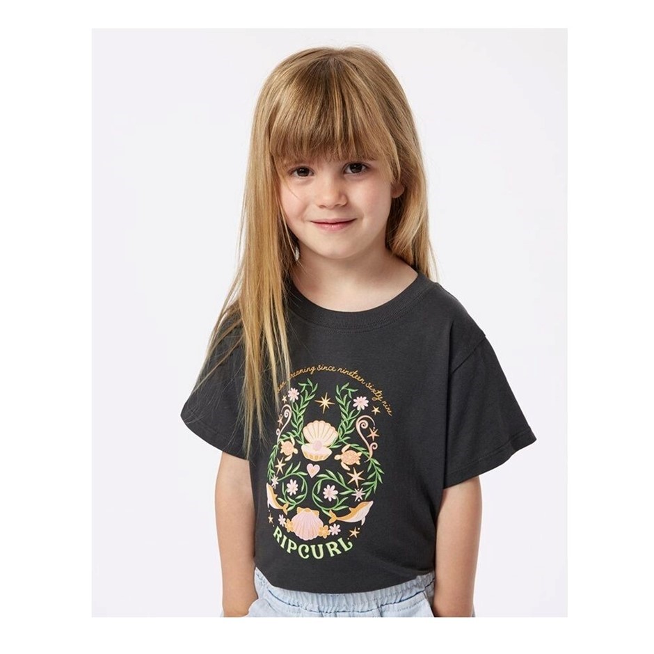 RIP CURL Girl's Sunkissed Dreams Art T-Shirt - Washed Black, Size 5-6. RRP: