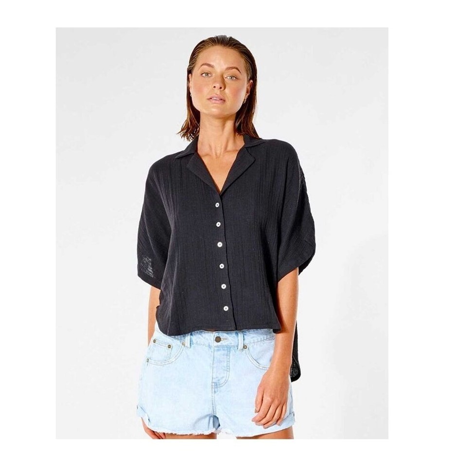 RIP CURL Women's Premium Surf Short Sleeve Shirt, Size XS, Black. RRP: $79.