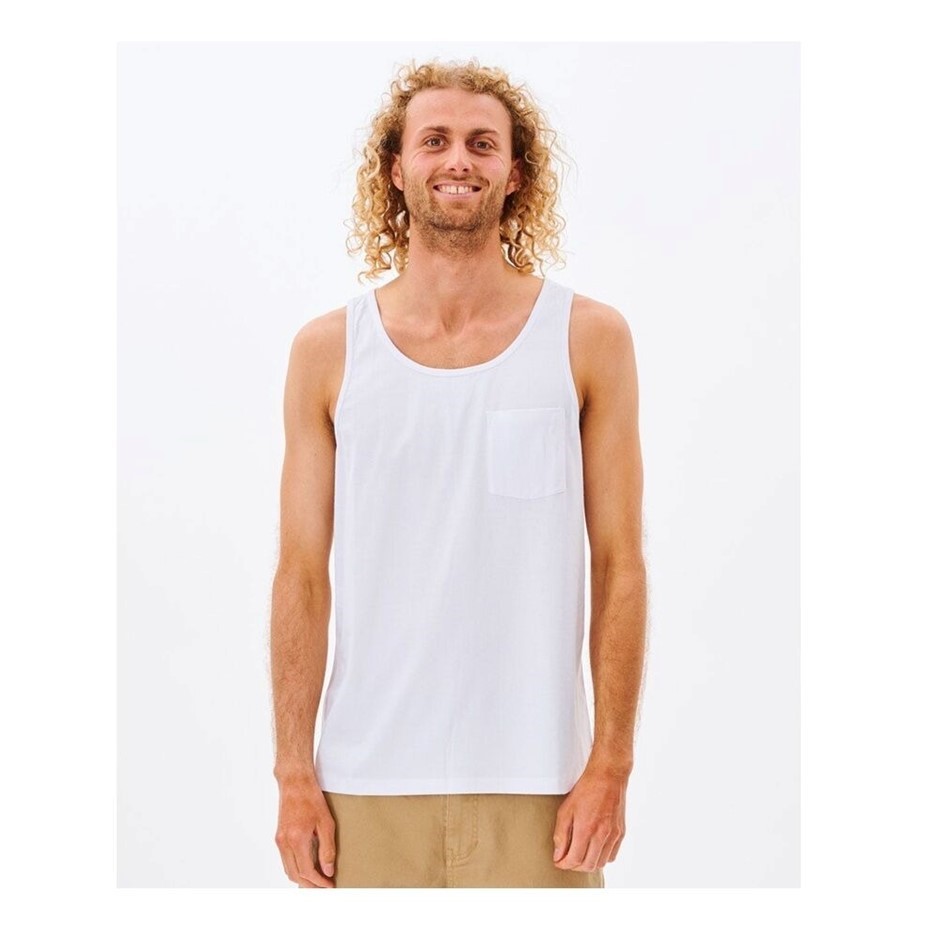RIP CURL Men's Plain Tank Top, Size S, White. RRP: $35.99.  Buyers Note - D