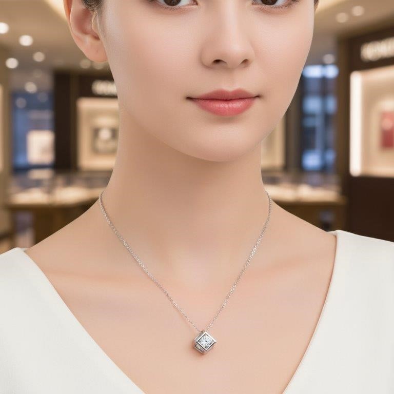 GRA Moissanite White Brilliant Cut 925 Sterling Silver Pendant-VVS1