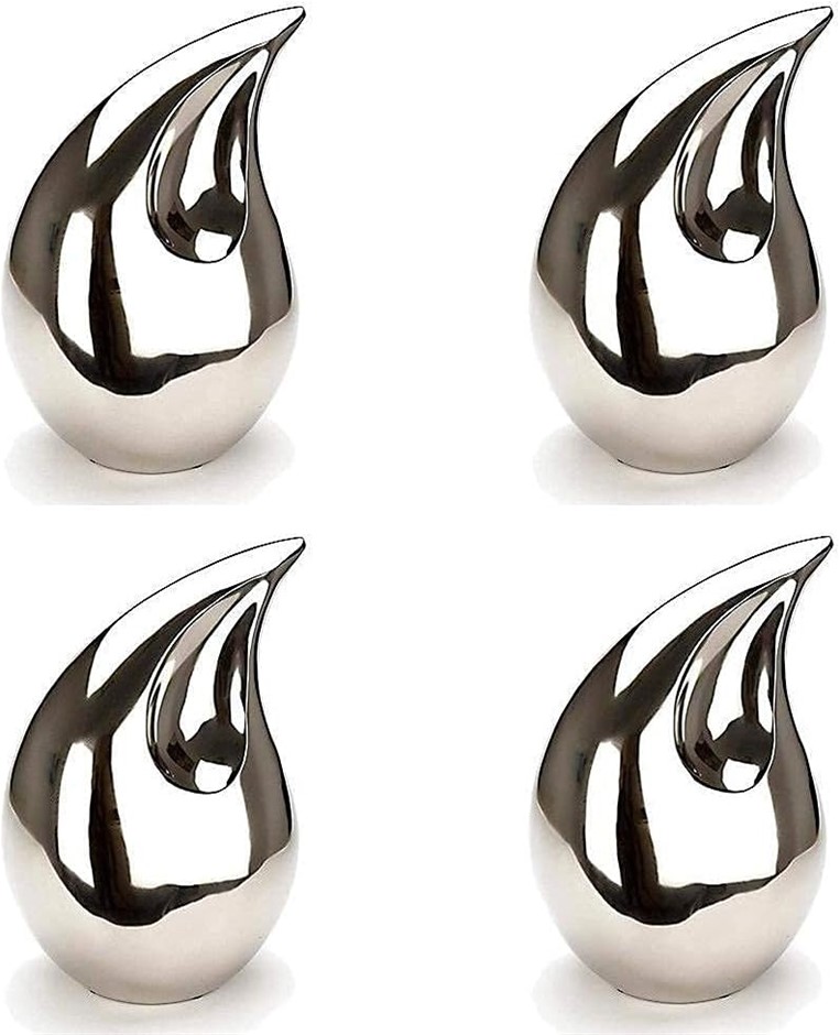 SIMCS HANDICRAFTS Set of 4 Unique Silver Teardrop Small Cremation Urns for