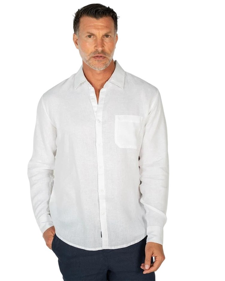 COAST Men's Long Sleeve Linen Shirt, Size L, 100% Linen, White, 18CCC400. N
