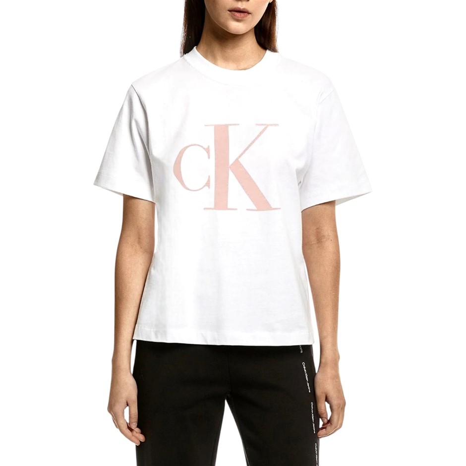 CALVIN KLEIN Women's Boxy Tee, Size M, 100% Cotton, Brilliant White (YAA),