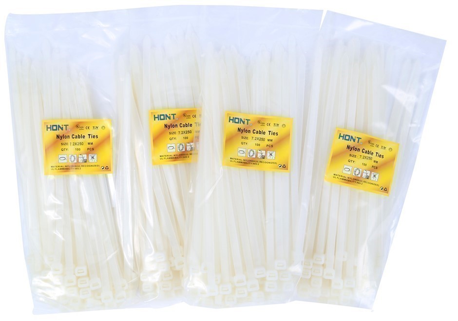 4 Packs Of Cable Ties Each 100pcs, Size 7.2 x 250mm, Black.