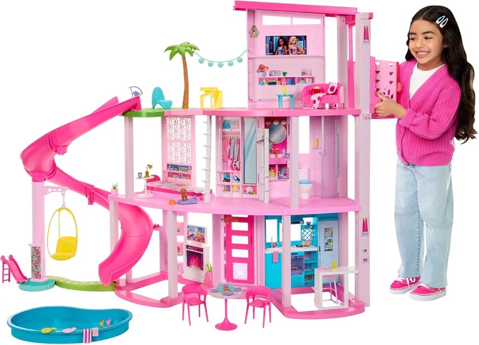 BARBIE DREAMHOUSE Pool Party Doll House with 75+ Pieces and 3-Story Slide,