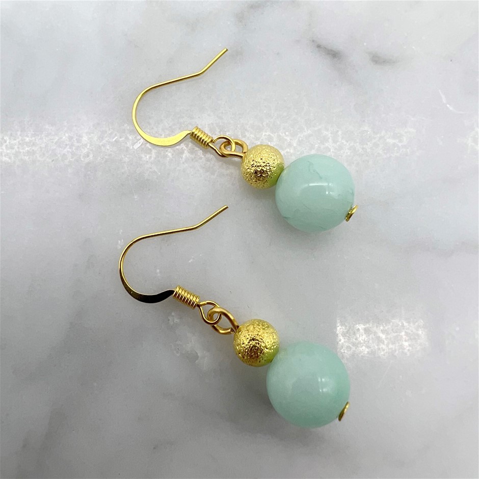 Malaysia Jade Gemstone Gold Stardust Drop Earrings