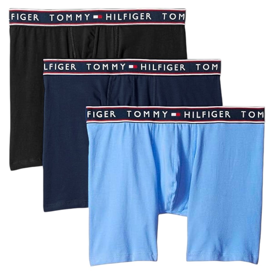 3-Pack TOMMY HILFIGER Men's Stretch Boxer Briefs, Size L, 95%Cotton, Blue C