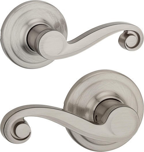 2 x KWIKSET Signature 97200-781 Lido Hall/Closet Door Levers - Satin Nickel