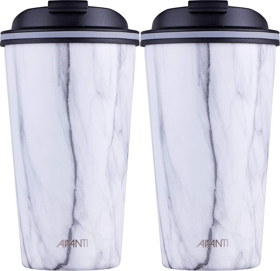 2 x AVANTI GOCUP Double Wall Insulated Travel Cup, 410ml, White Marble