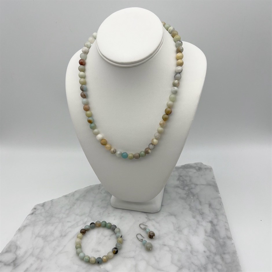 8mm Natural Round Amazonite Beaded Gemstone Jewellery Set