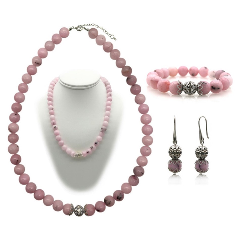 10mm Cherry Blossom Jasper Persian Love Rhinestone Jewellery Set