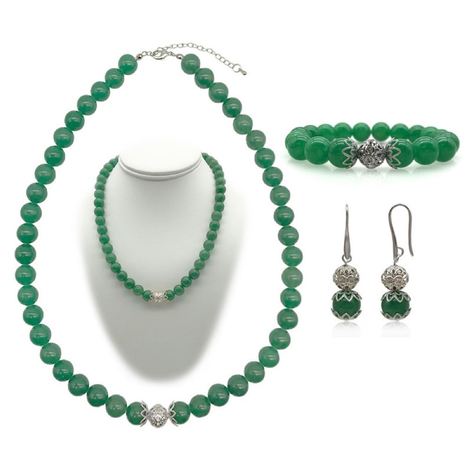 10mm Green Aventurine Persian Love Rhinestone Jewellery Set