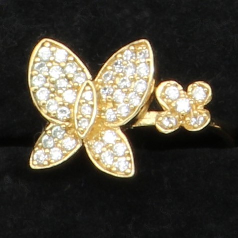 Stunning Yellow Gold Plated Simulated Diamond Butterfly Ring - US Size 7