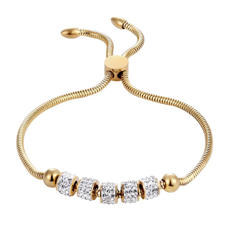 Simulated Diamond Five Circle Bracelet - Adjustable Length (Yellow)