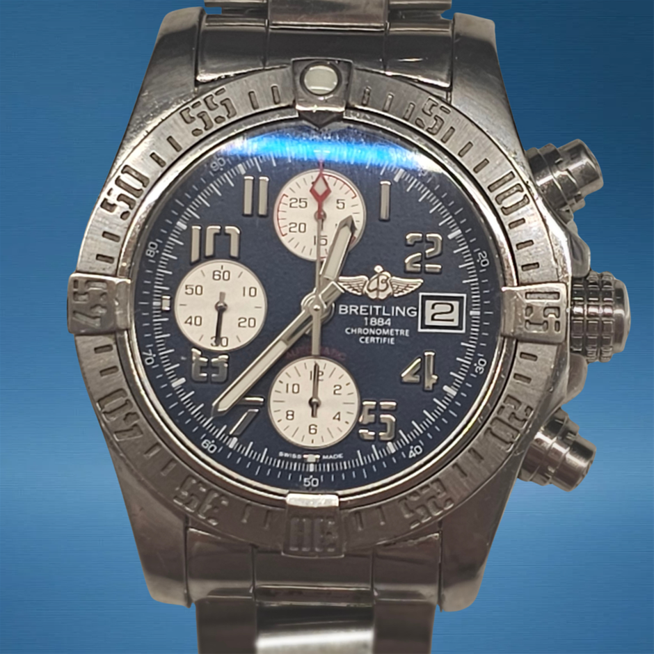 Breitling Avenger II A13381 43mm Blue Dial Steel Chronograph BxO & COA