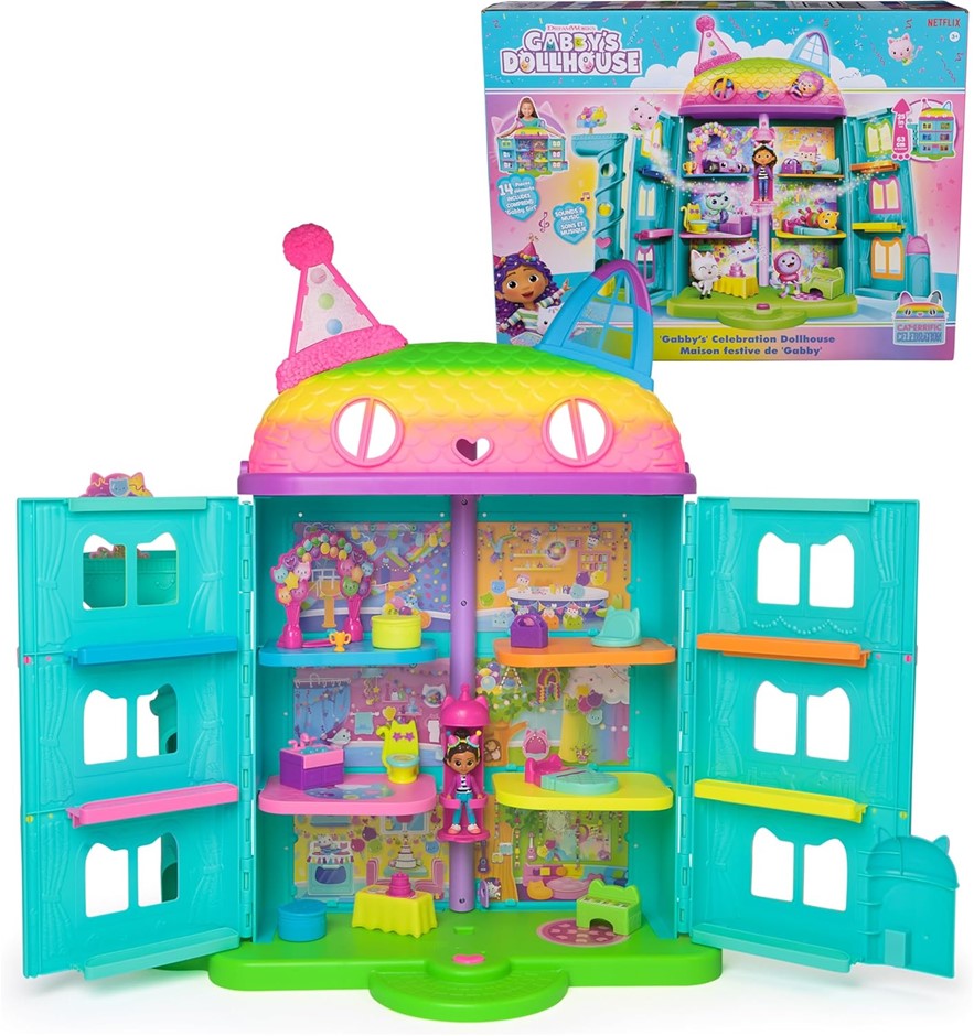 GABBY'S DOLLHOUSE 15 Pc Celebration Dollhouse, 25-Inches Tall, with Toy Fig