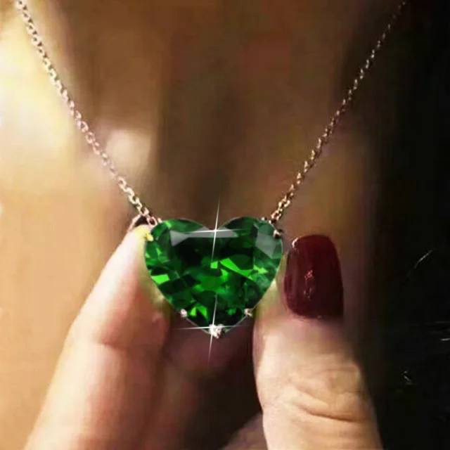 Designer Simulated Diamond Green Heart Pendant Necklace in Silver