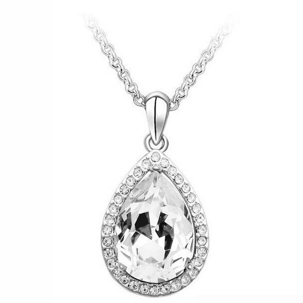 Designer Simulated Diamond Large Teardrop Pendant Necklace in Silver