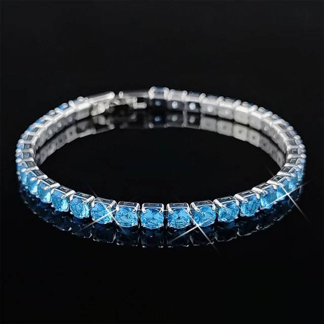 Designer Simulated Diamond Sky Blue Tennis Bracelet in Silver