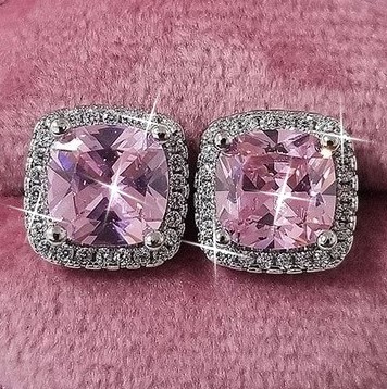 Stunning Square Simulated Pink Diamond Earrings