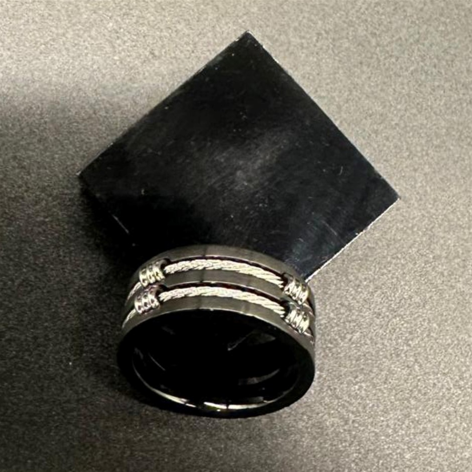 Designer Simulated Diamond Band Ring in Black - US Size 9