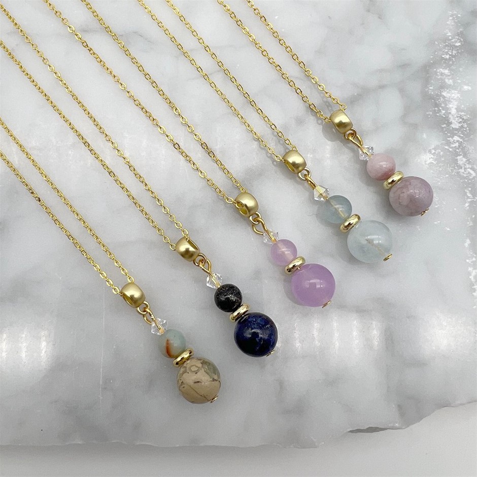 Gemstone & Swarovski® Austrian Crystal Gold Plated Pendant Necklaces - 5 Pc