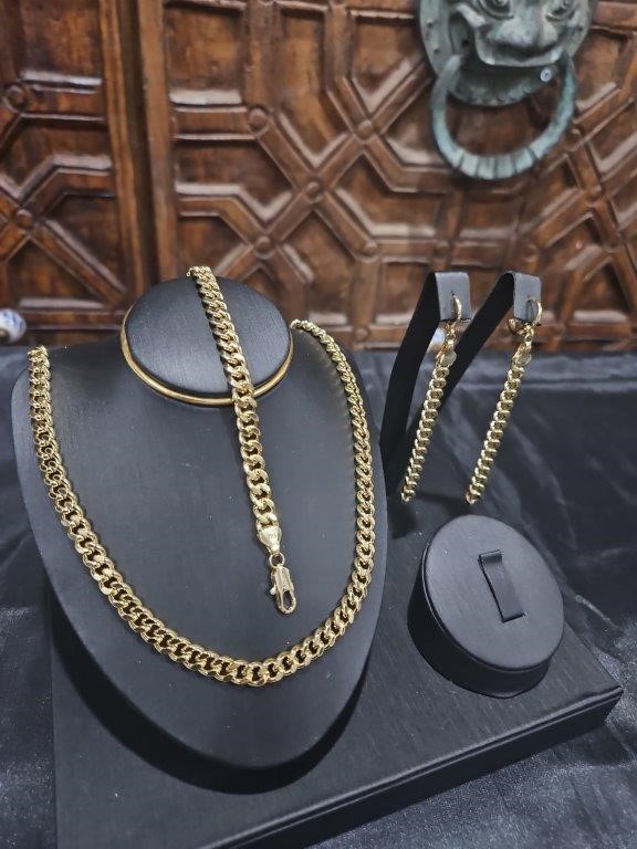 14K/Italy Stamped Set Yellow Gold Filled Chain and Bracelet & Earrings