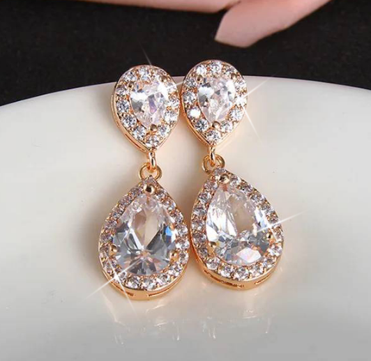 Designer Simulated Diamond Teardrop Earrings in Rose