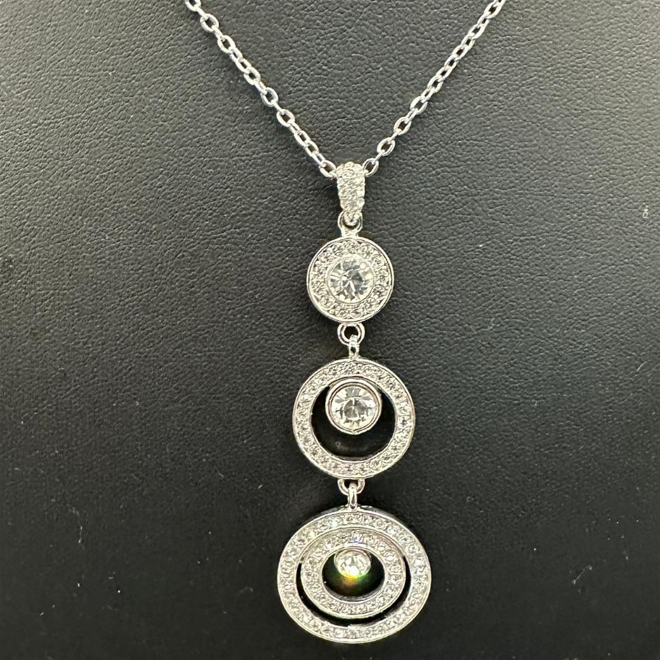 Designer Simulated Diamond Triple Drop Pendant Necklace in Silver