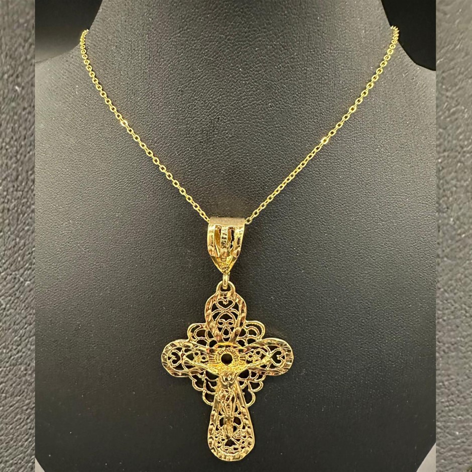 18ct Heavy Gold Plated Large Cross Necklace