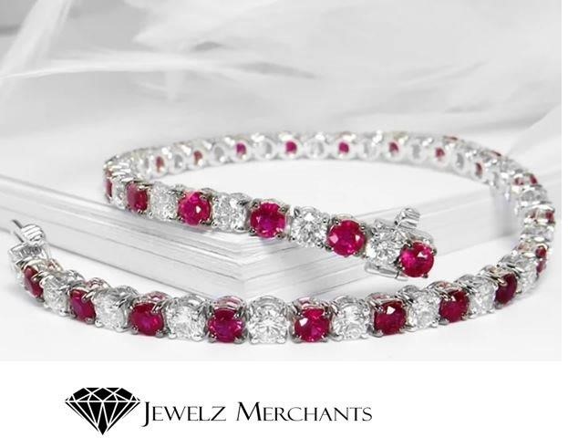 GRA Moissanite White & Rubby Brilliant Stone Tennis Bracelet -S925-18cm-3mm