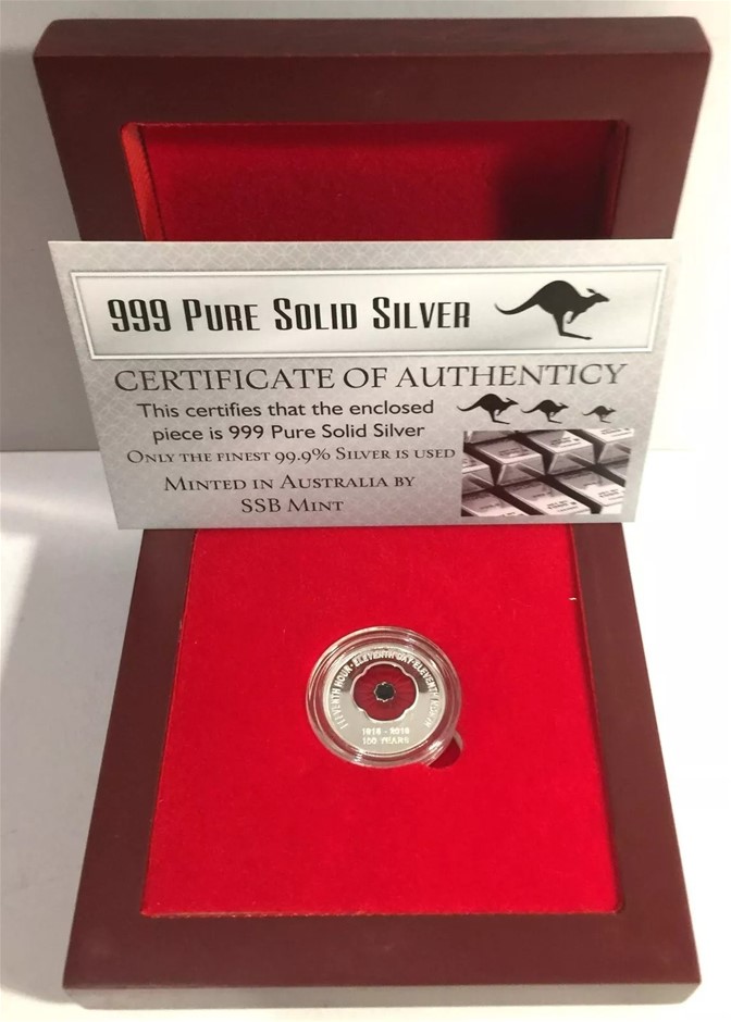 2018 "100 Years Of Armistice" Red Poppy 1/10th OZ .999 Silver Coin D/Box