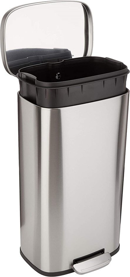 AMAZON BASICS Rectangle Soft-Close Trash Can - 30L, Satin Nickel.