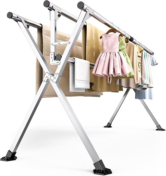 HORMES Clothes Drying Rack, 4 Rods, Adjustable 2.4M, Hold Up To 80kg.