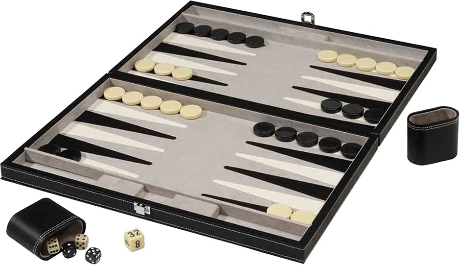 MAINSTREET CLASSICS 18-Inch Backgammon Board Game Set, Material: Faux Leath
