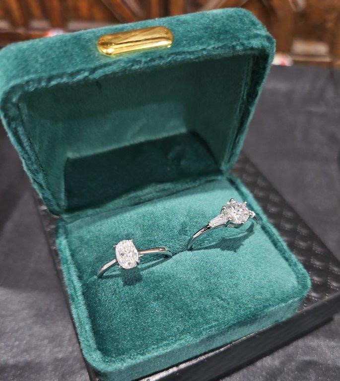 2pcsx1.0ct GRA Moissanite White -925 Sterling Silver Ring -8US