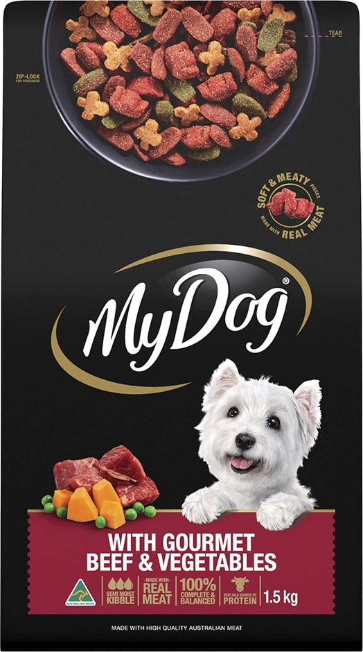 MY DOG Gourmet Beef Dry Dog Food 1.5kg Bag, 4 Pack. NB: Best Before: 02/12/