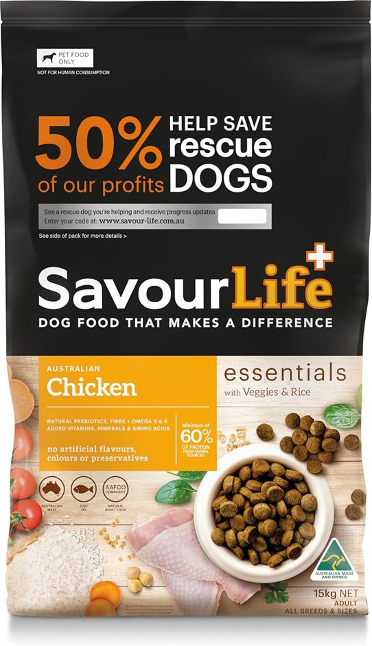 SAVOURLIFE Essentials Dog Food, Australian Chicken Veggies & Rice, 15kg. NB