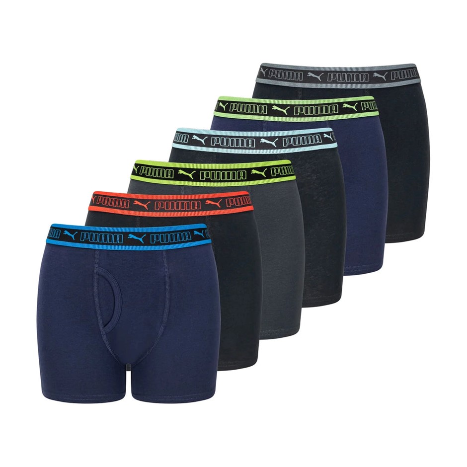 6-Pack PUMA Boys' Boxer Briefs, Size L, 95% Cotton, Blue/Black/Grey.
