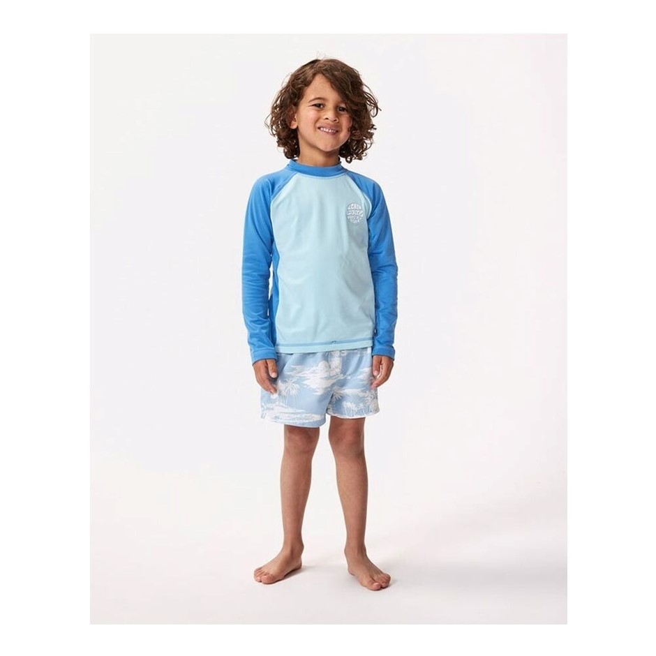 RIP CURL Boy's Icons UV Brushed Long Sleeve Rash Vest, Size 7-8, Blue Hum.