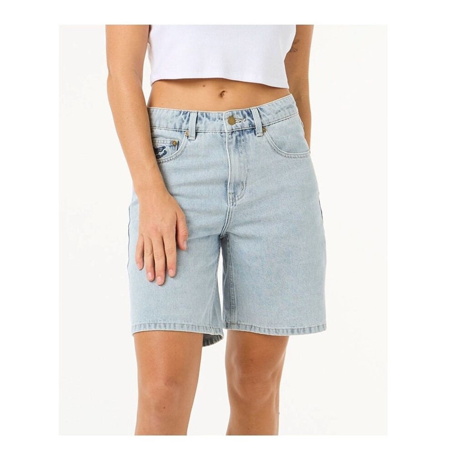 RIP CURL Women's Las Dalias Relaxed Denim Shorts with Drawstring - Vintage