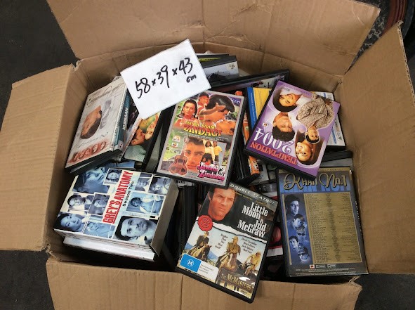 Mix Type DVDs/CDs with box dimensions are 58x39x43 cm