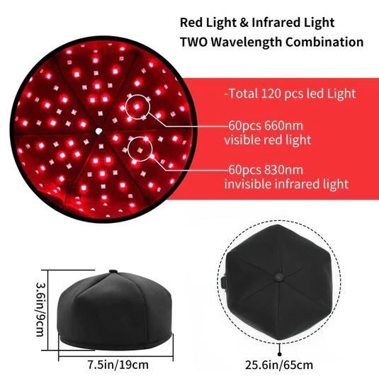 Infrared And Red Light Therapy Hair Growth Cap LED Treatment Helmet Black