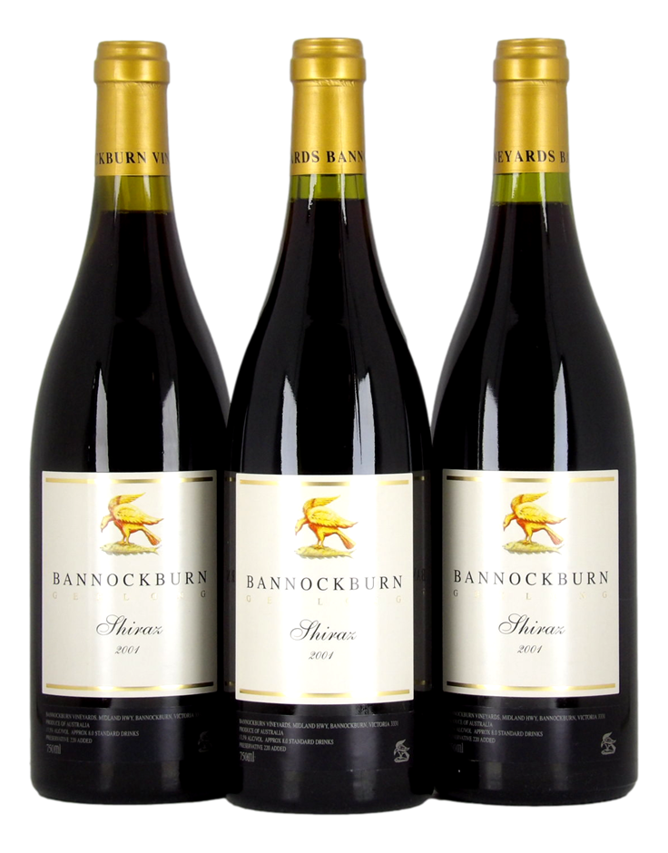 Bannockburn Shiraz 2001 (3x 750mL), Geelong.