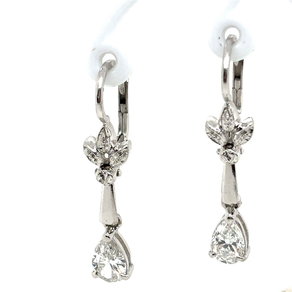 1.38ct 2 Stones Pear Dia. F/VS Earrings 18K White Gold