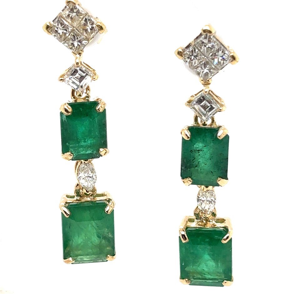 1.28ct 2 Marquise + 2 Carre + 8 Princess Cut Dia. F-G/VS Earrings 18K Gold