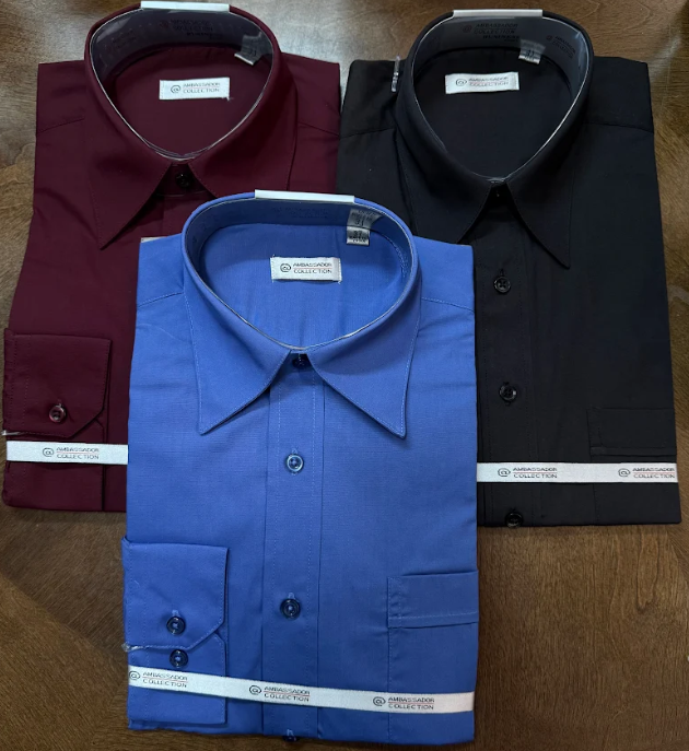 3 x Assorted Ambassador Collection Business Shirt. Maroon/Blue/Black Size 3