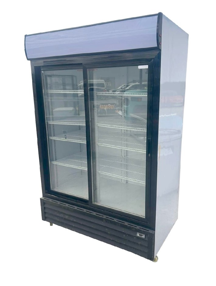 Sliding glass 2 door upright fridge