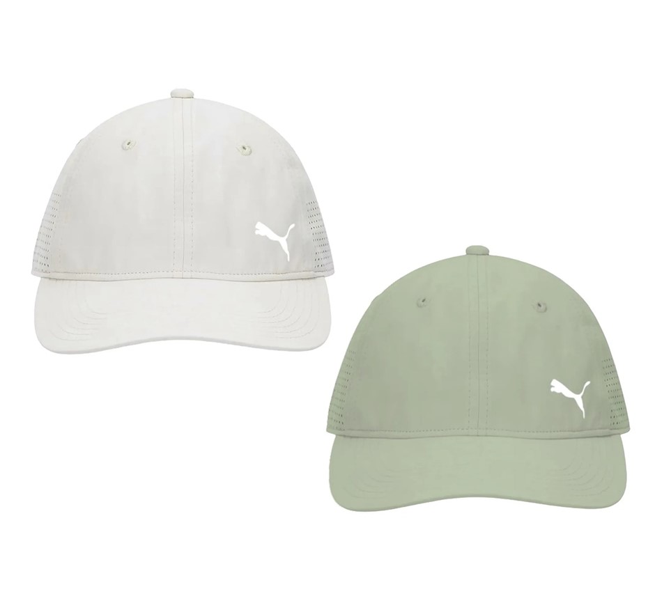 2 x PUMA Perforated Performance Caps, Lux Army & Alpine Snow, 024741. NB: b